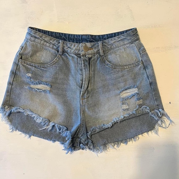 Le Lis High Waisted Distressed Denim Shorts - Picture 1 of 5